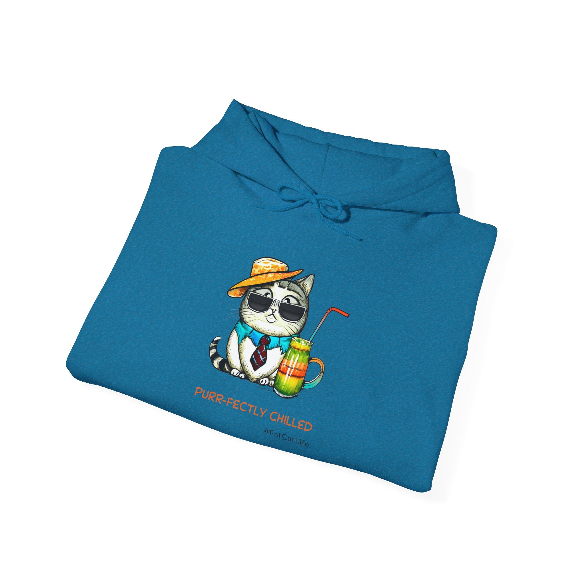 Purr-fectly Chilled Cat Graphic Hoodie Unisex Heavy Blend™ Hooded Sweatshirt