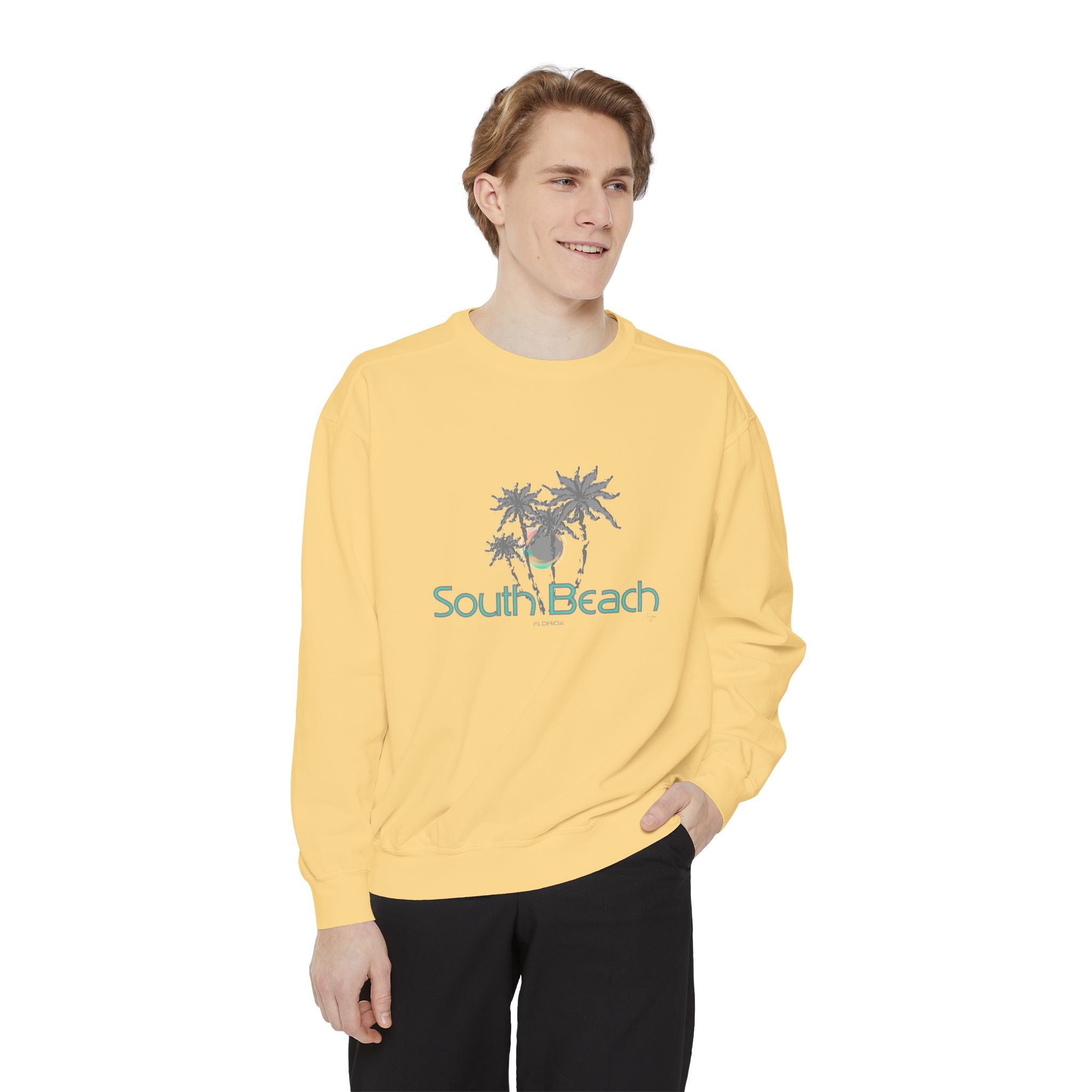South Beach Miami Palm Tree Graphic Sweatshirt - Unisex Garment-Dyed Sweatshirt