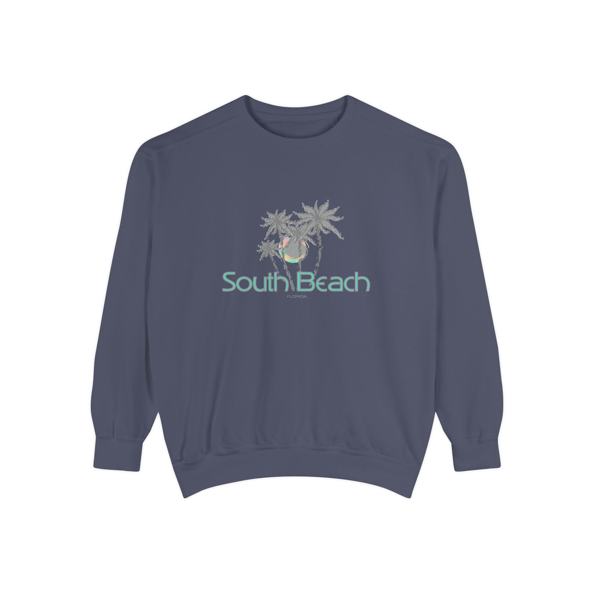 South Beach Miami Palm Tree Graphic Sweatshirt - Unisex Garment-Dyed Sweatshirt