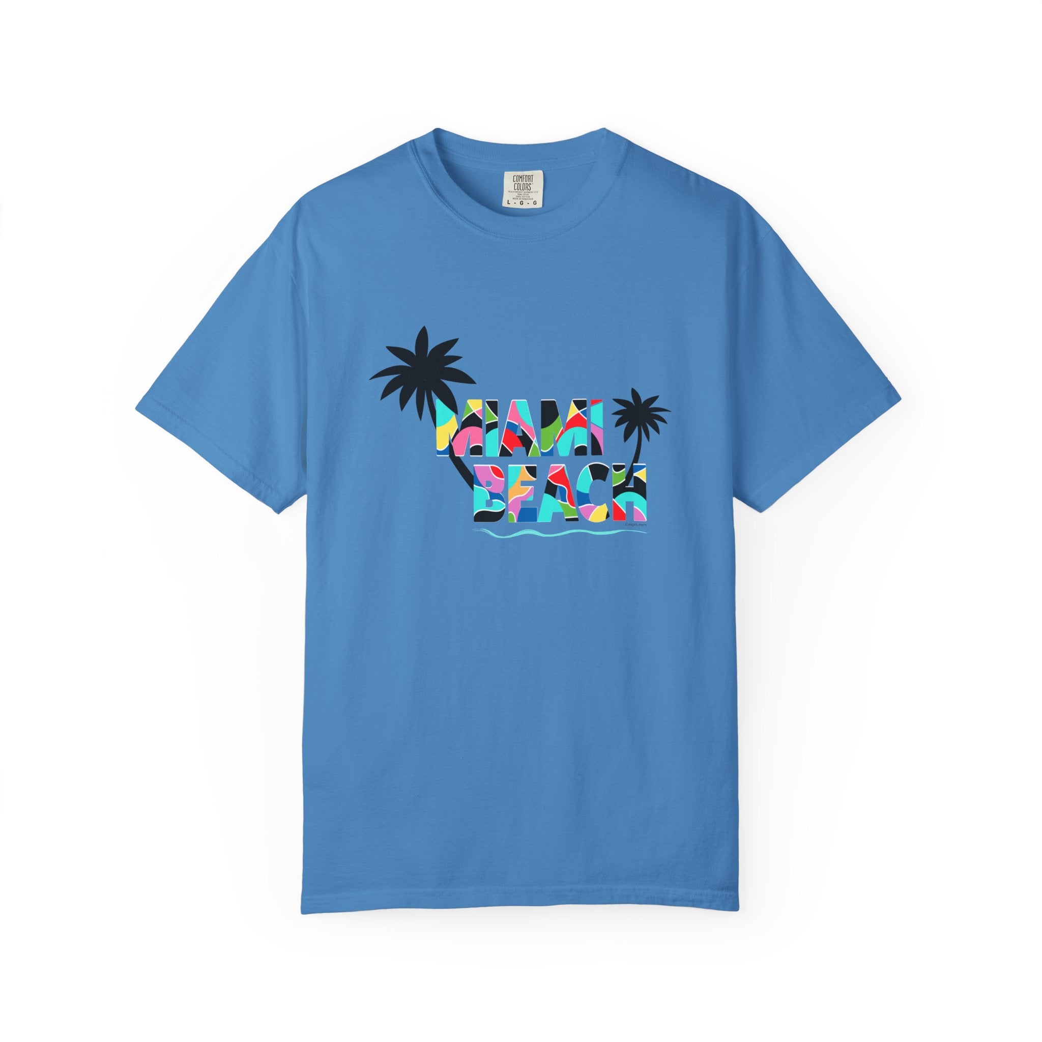 MIAMI BEACH Color Block Graphic Unisex Garment-Dyed T-shirt