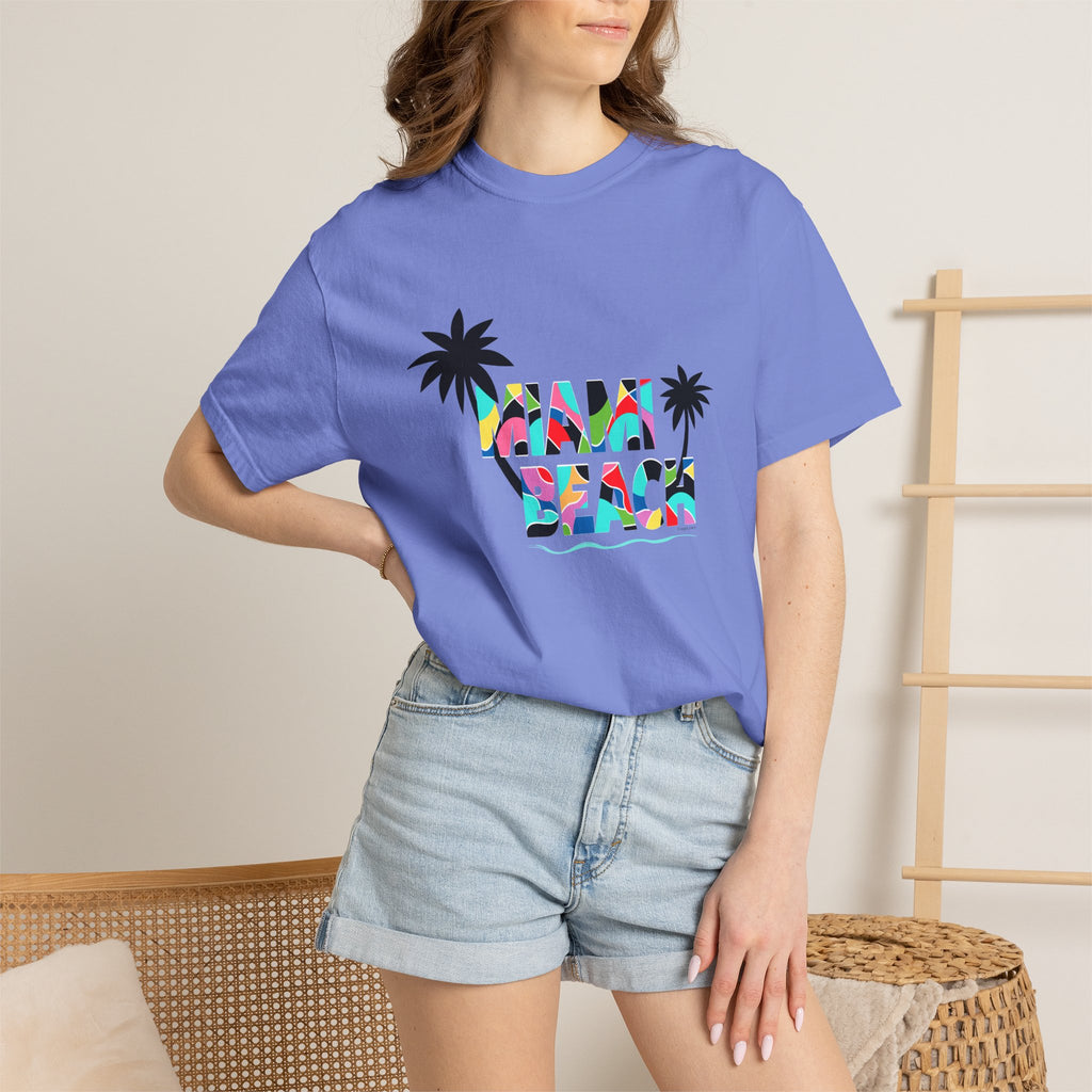 MIAMI BEACH Color Block Graphic Unisex Garment-Dyed T-shirt