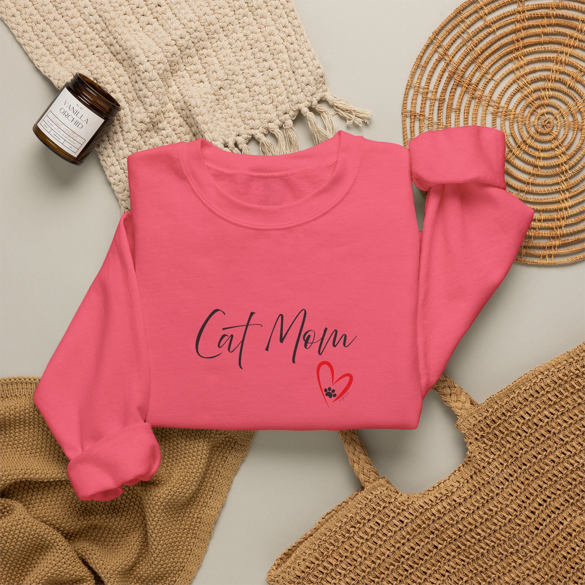 Cat Mom Heart Unisex Crewneck Sweatshirt