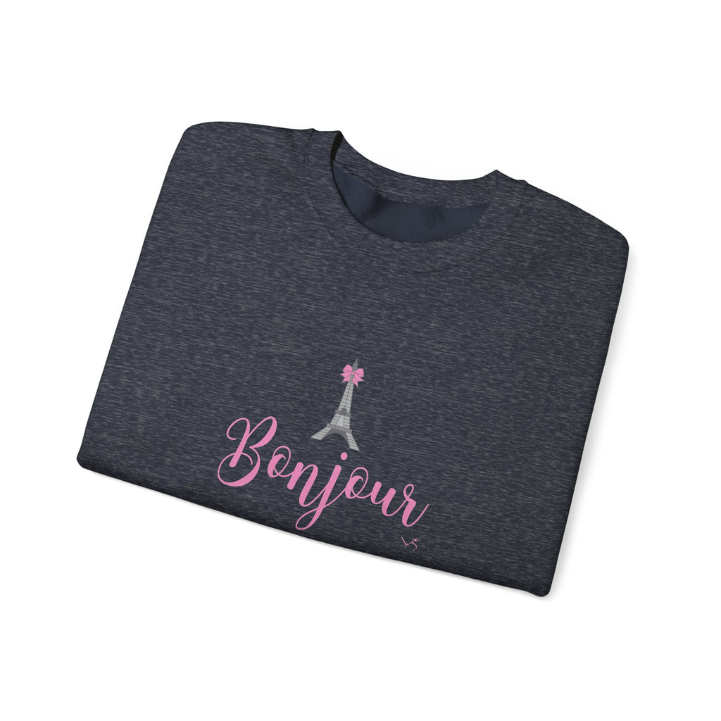 Bonjour Paris Eiffel Tower Graphic Sweatshirt - Unisex Heavy Blend™ Crewneck Sweatshirt
