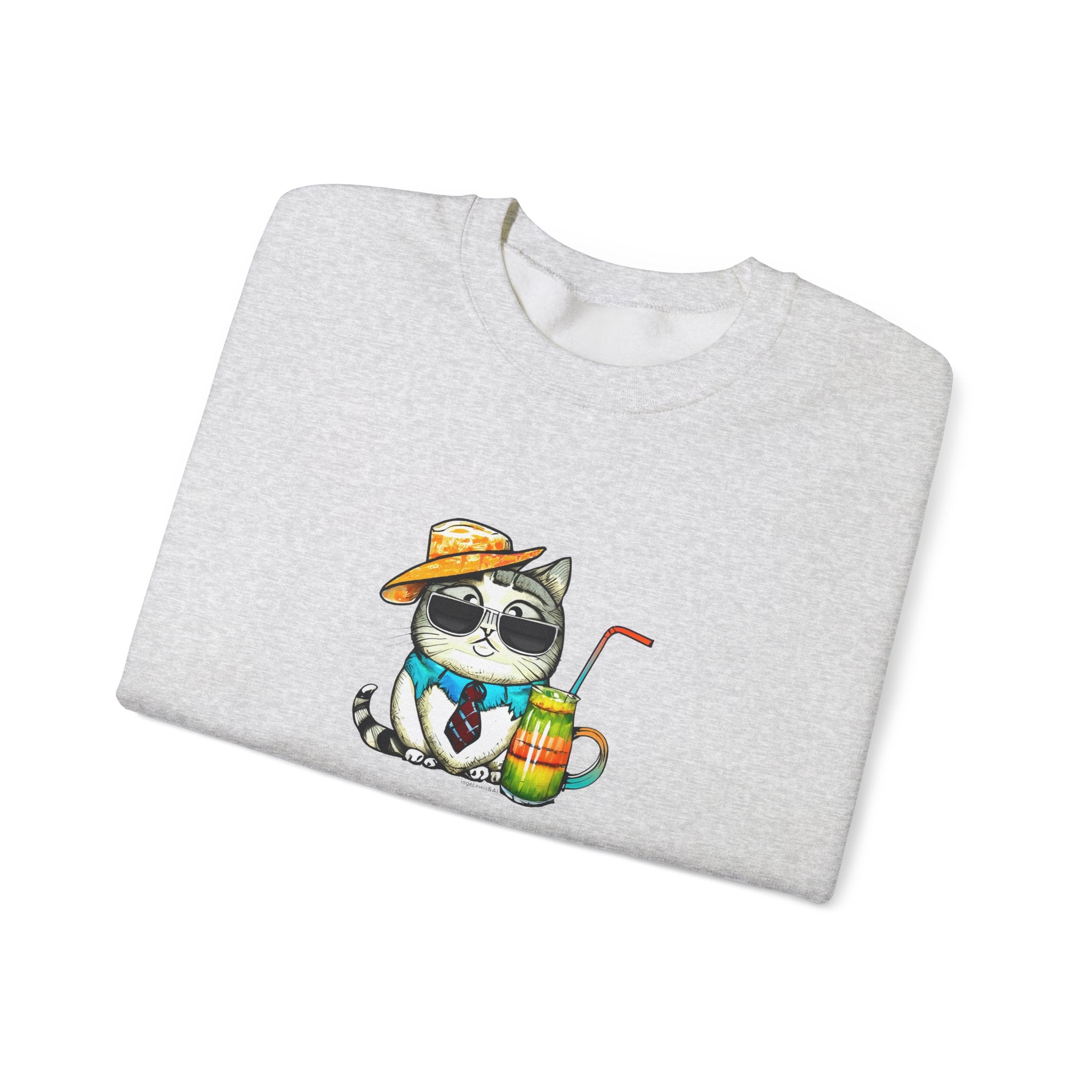 Fun Purr-fectly Chilled Cat Graphic Unisex Heavy Blend™ Crewneck Sweatshirt