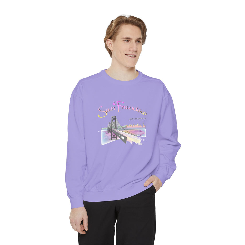 San Francisco Rainbow Bridge Graphic Sweatshirt - Unisex Garment-Dyed Sweatshirt
