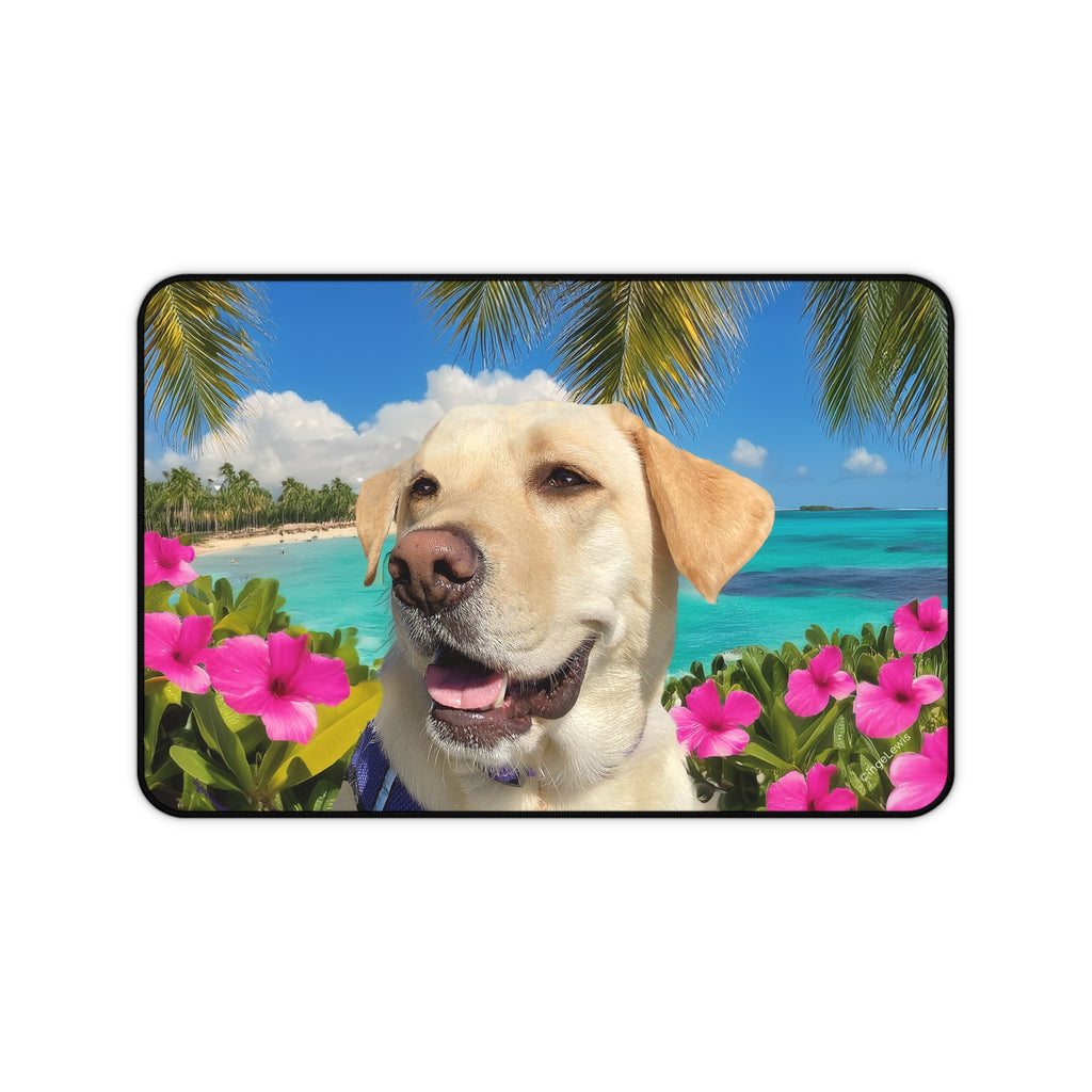 Happy Labrador Tropical Desk Mat – Yellow Lab Beach & Flower Design