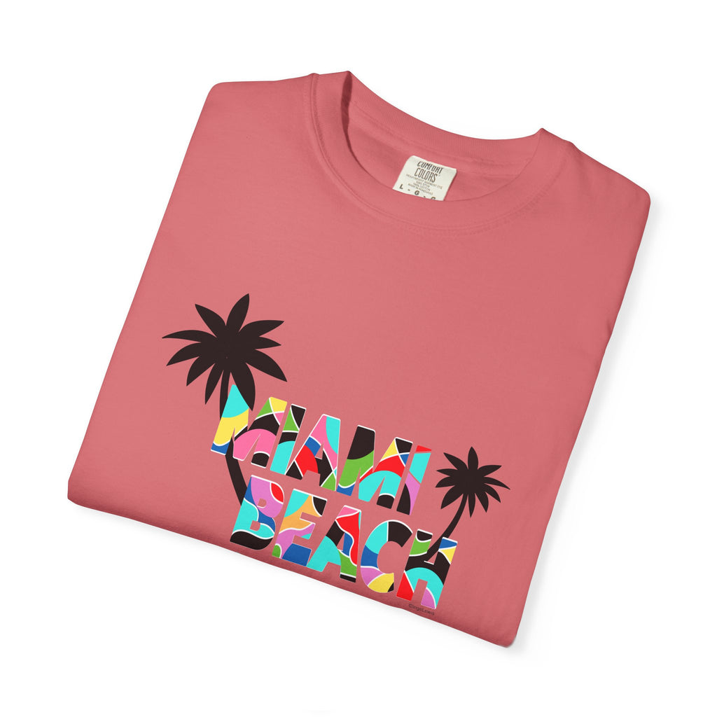 MIAMI BEACH Color Block Graphic Unisex Garment-Dyed T-shirt