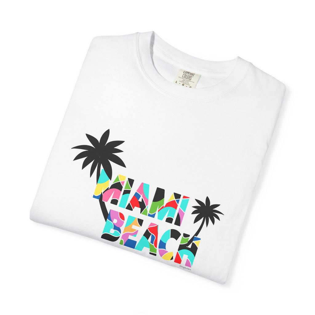 MIAMI BEACH Color Block Graphic Unisex Garment-Dyed T-shirt