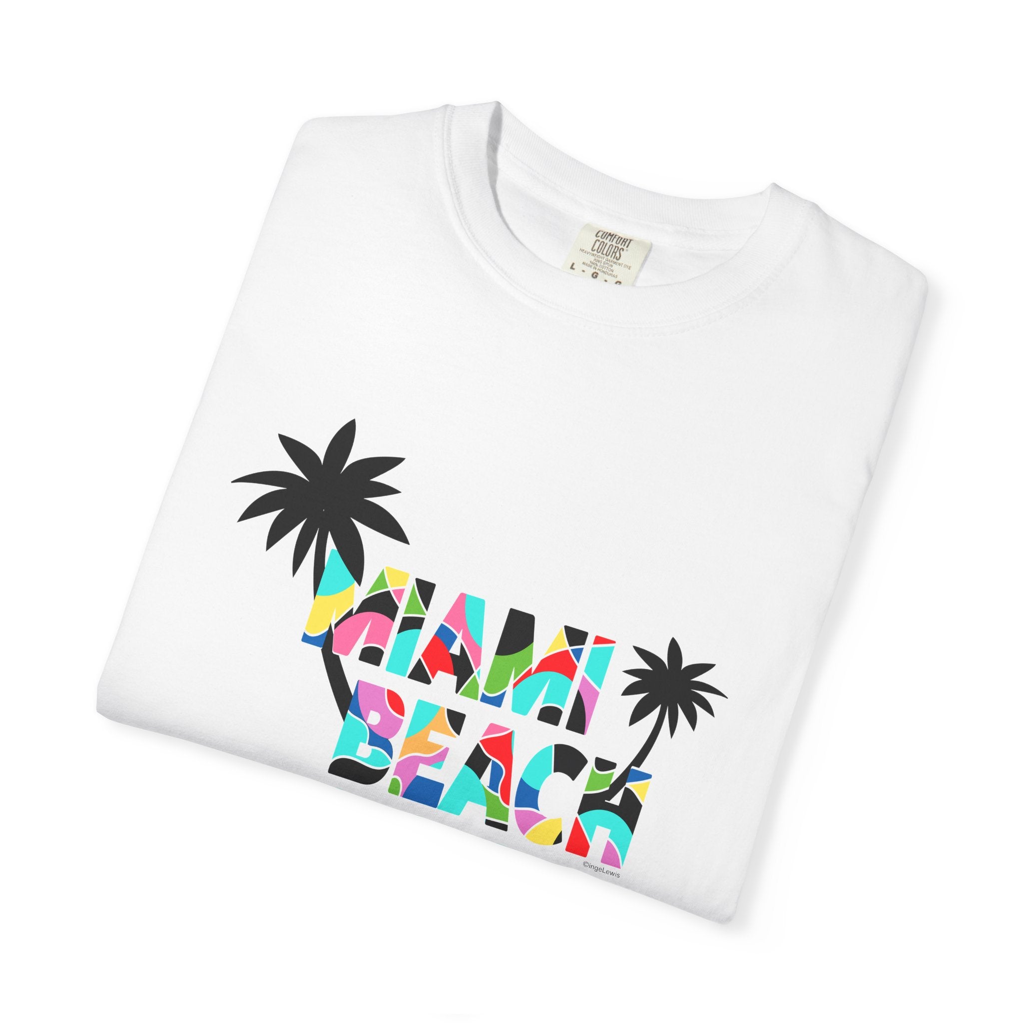 MIAMI BEACH Color Block Graphic Unisex Garment-Dyed T-shirt