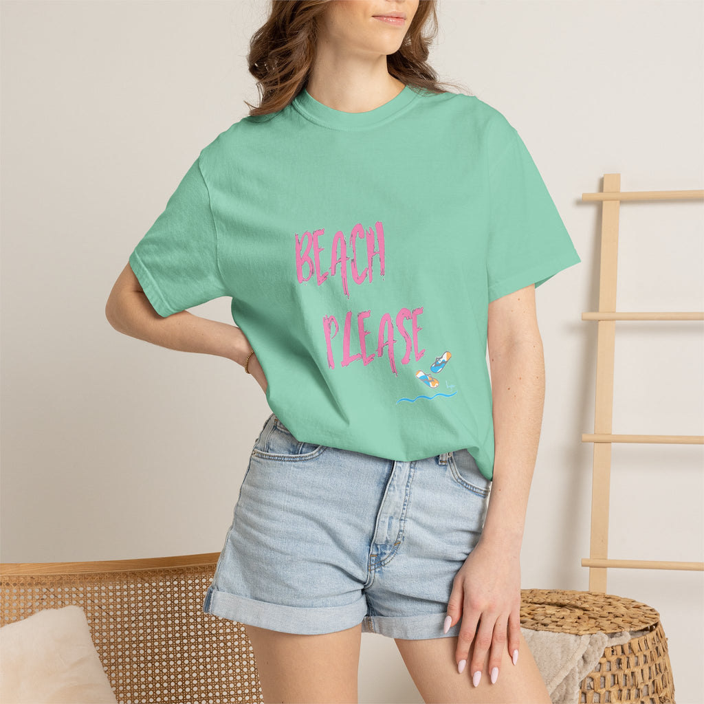BEACH PLEASE Graphic Unisex Garment-Dyed T-shirt