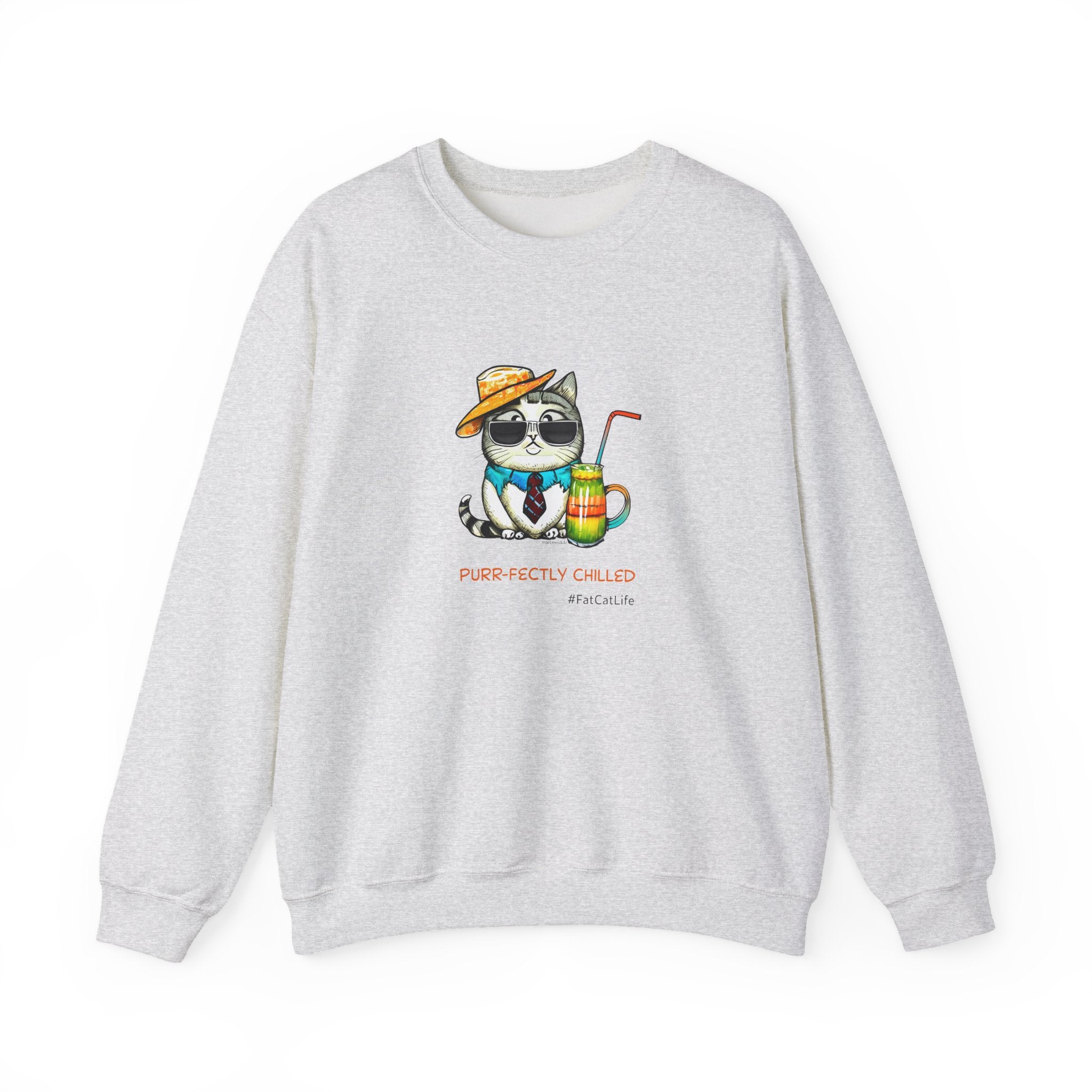 Fun Purr-fectly Chilled Cat Graphic Unisex Heavy Blend™ Crewneck Sweatshirt