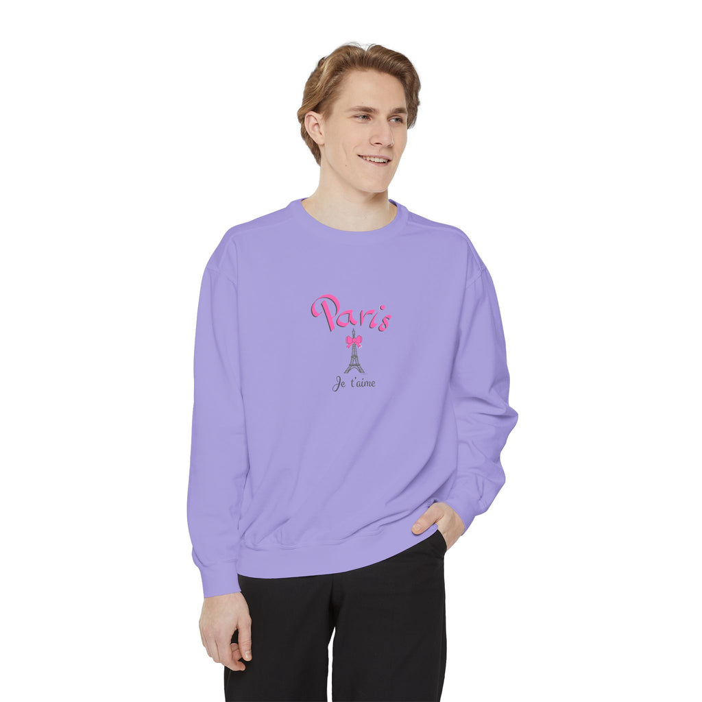 Paris Je T’aime Eiffel Tower Graphic Sweatshirt - Unisex Garment-Dyed Sweatshirt