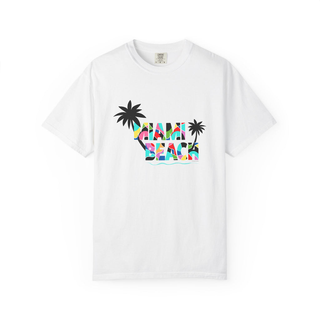 MIAMI BEACH Color Block Graphic Unisex Garment-Dyed T-shirt