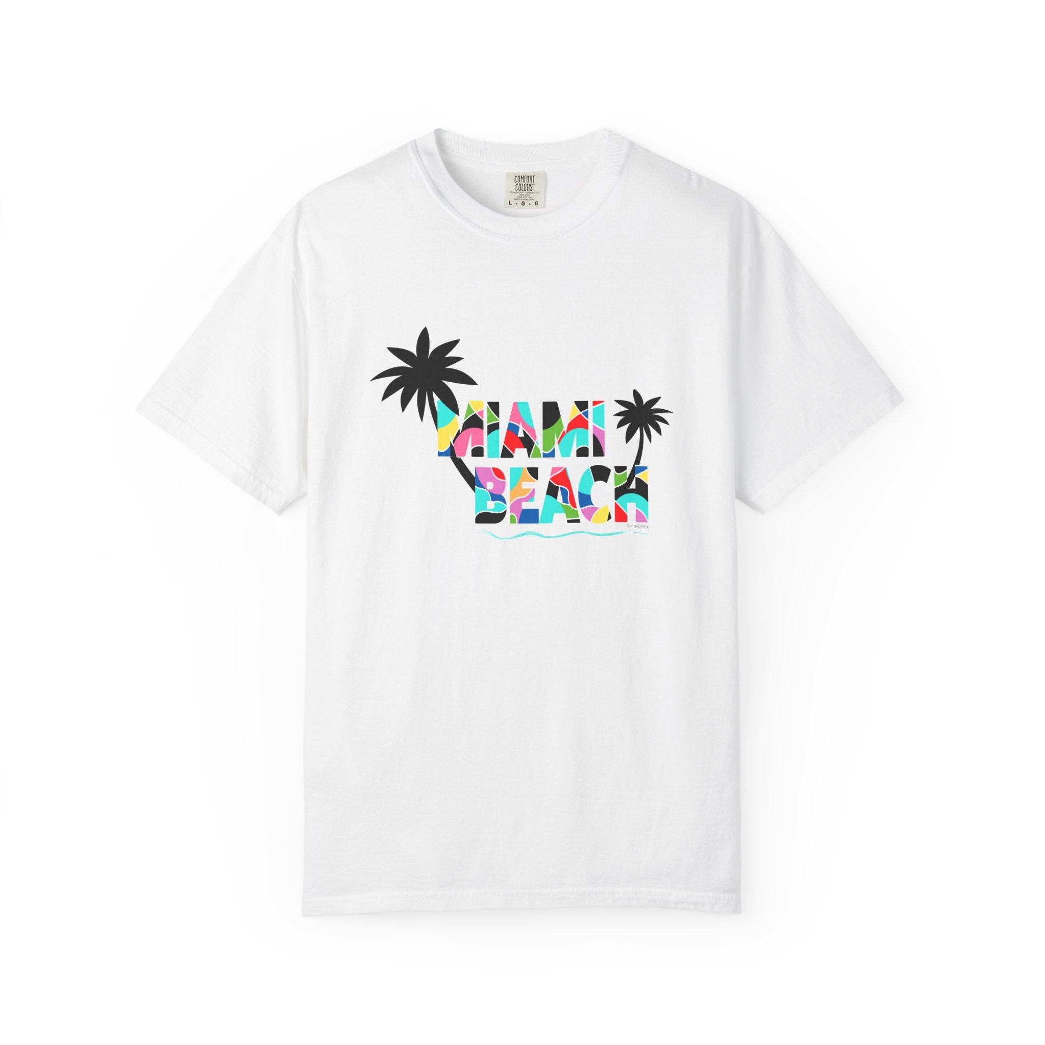 MIAMI BEACH Color Block Graphic Unisex Garment-Dyed T-shirt