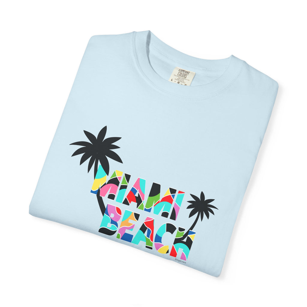 MIAMI BEACH Color Block Graphic Unisex Garment-Dyed T-shirt