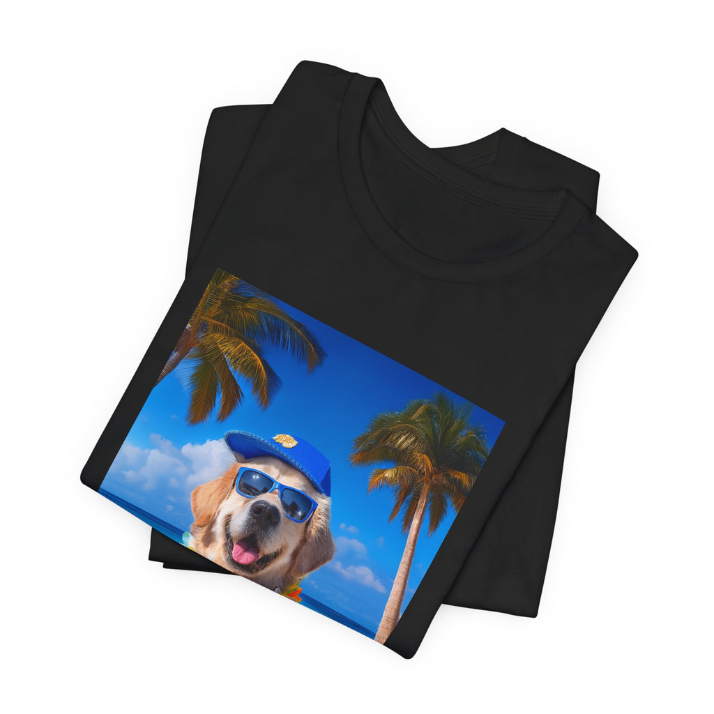 Beach Please Dog in Blue Hat T-Shirt