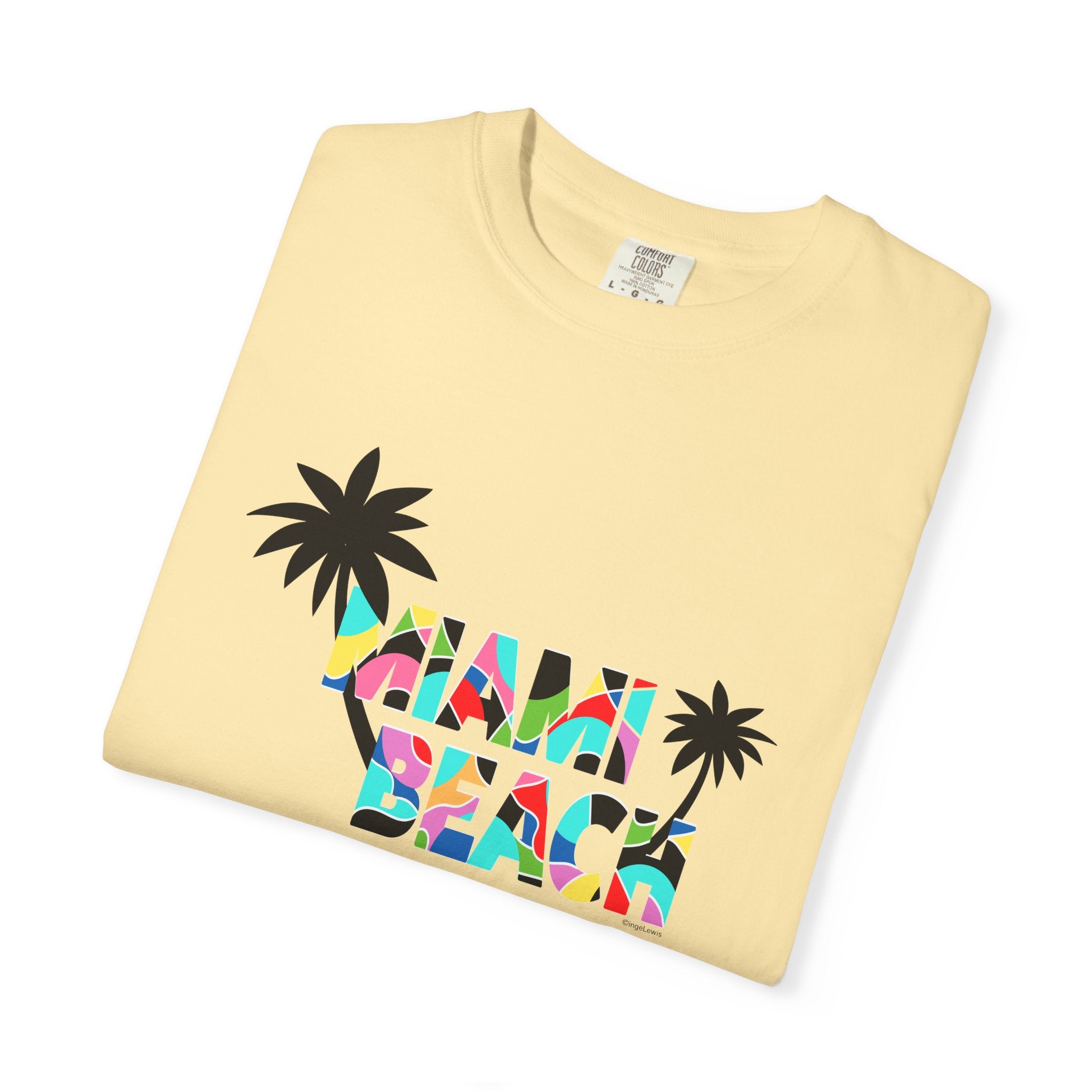 MIAMI BEACH Color Block Graphic Unisex Garment-Dyed T-shirt
