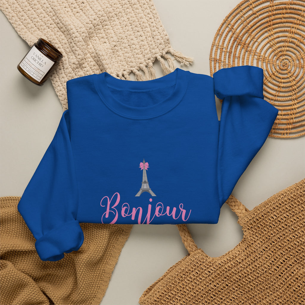 Bonjour Paris Eiffel Tower Graphic Sweatshirt - Unisex Heavy Blend™ Crewneck Sweatshirt