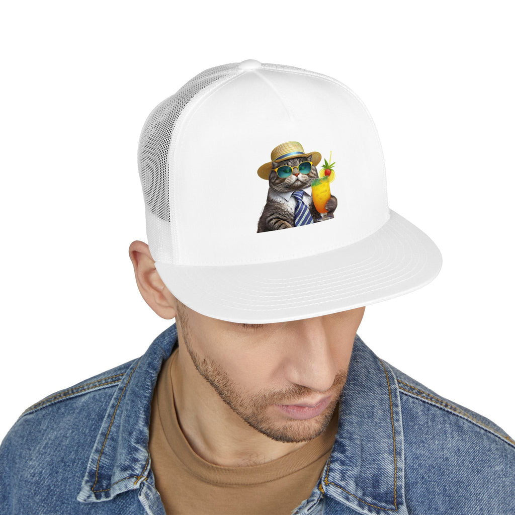 Happy Hour Cat Trucker Hat | Funny Cat Beach Cap