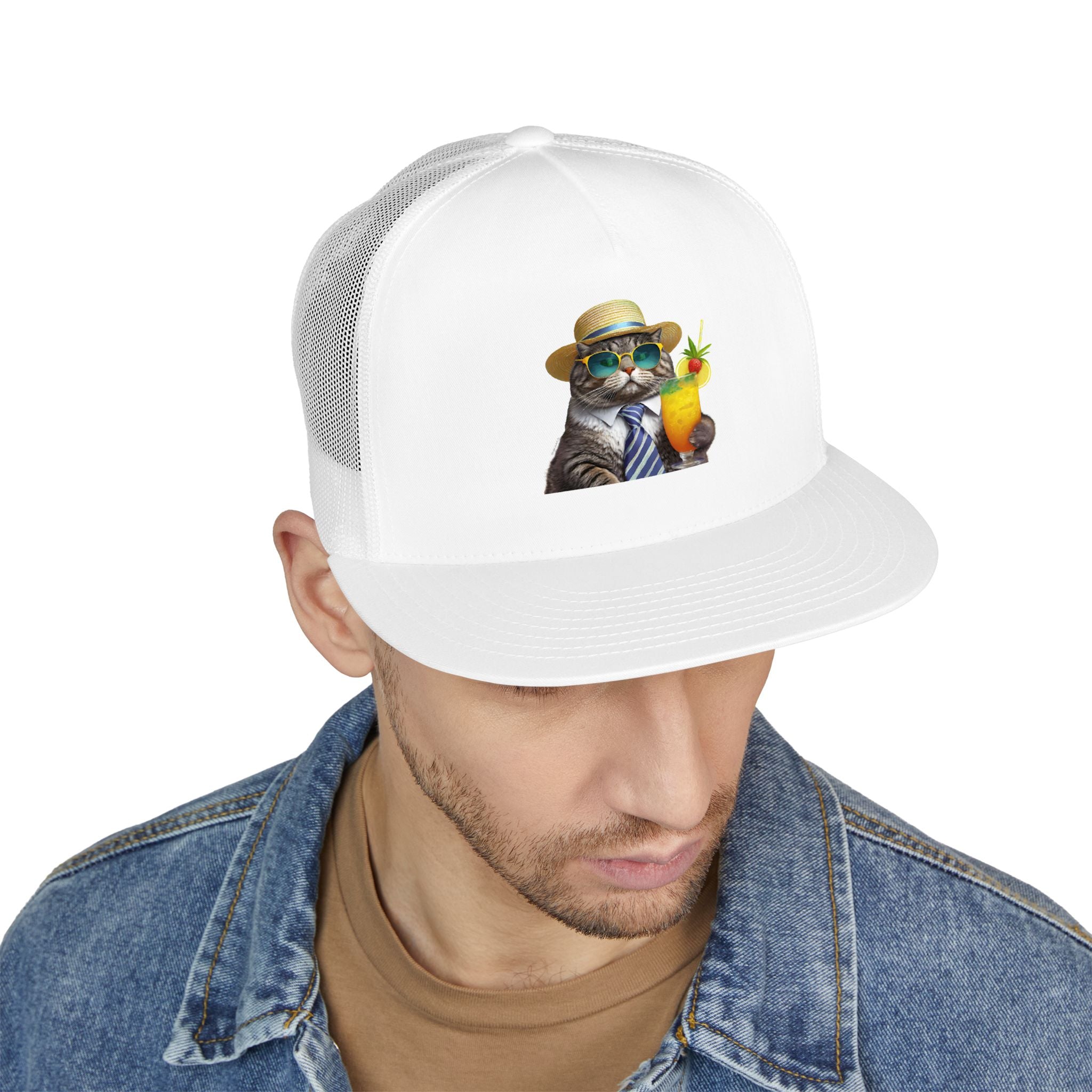 Happy Hour Cat Trucker Hat | Funny Cat Beach Cap