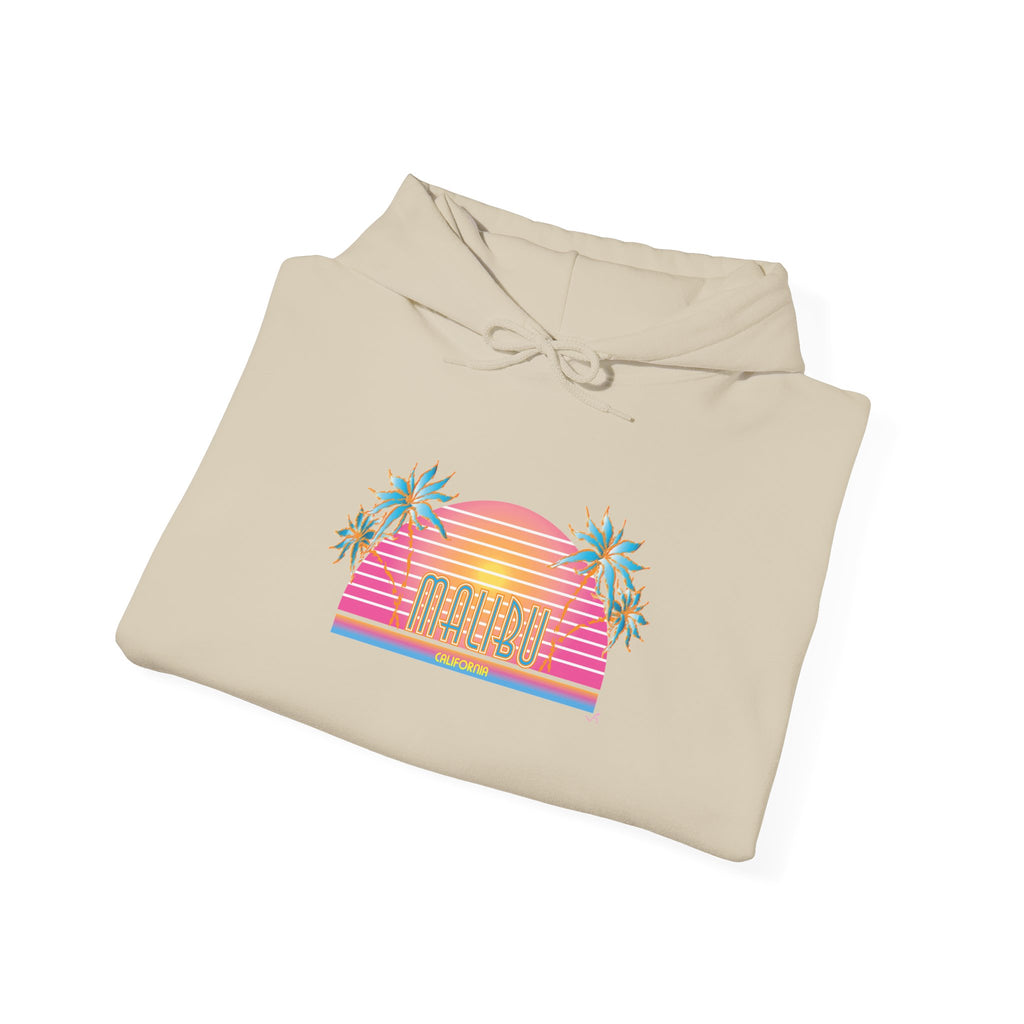 Retro Malibu Sunset Hoodie — Palm Tree Tropical Graphic
