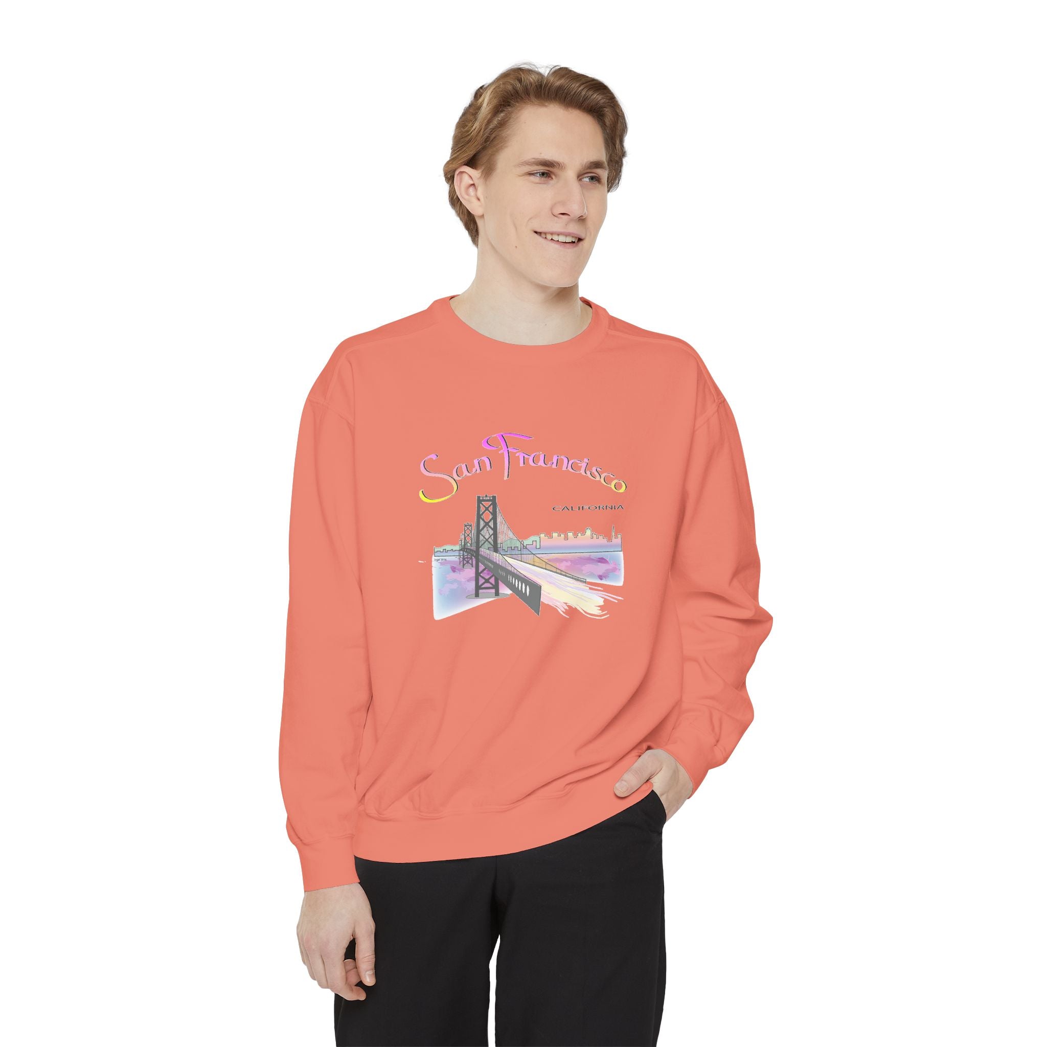 San Francisco Rainbow Bridge Graphic Sweatshirt - Unisex Garment-Dyed Sweatshirt