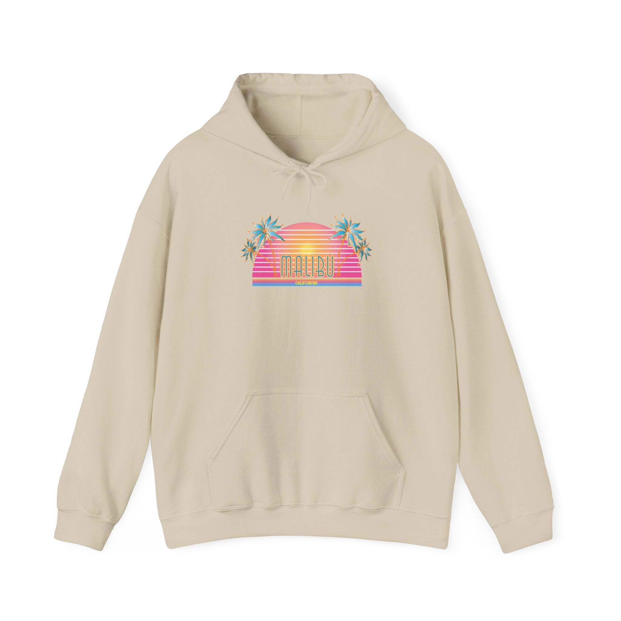Retro Malibu Sunset Hoodie — Palm Tree Tropical Graphic