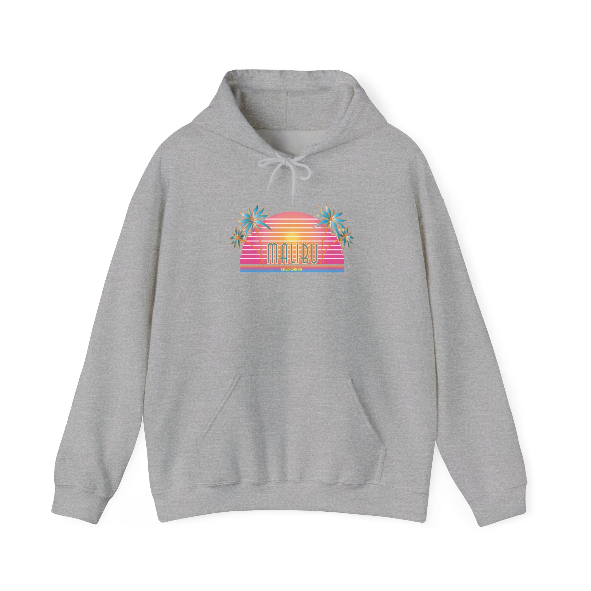 Retro Malibu Sunset Hoodie — Palm Tree Tropical Graphic