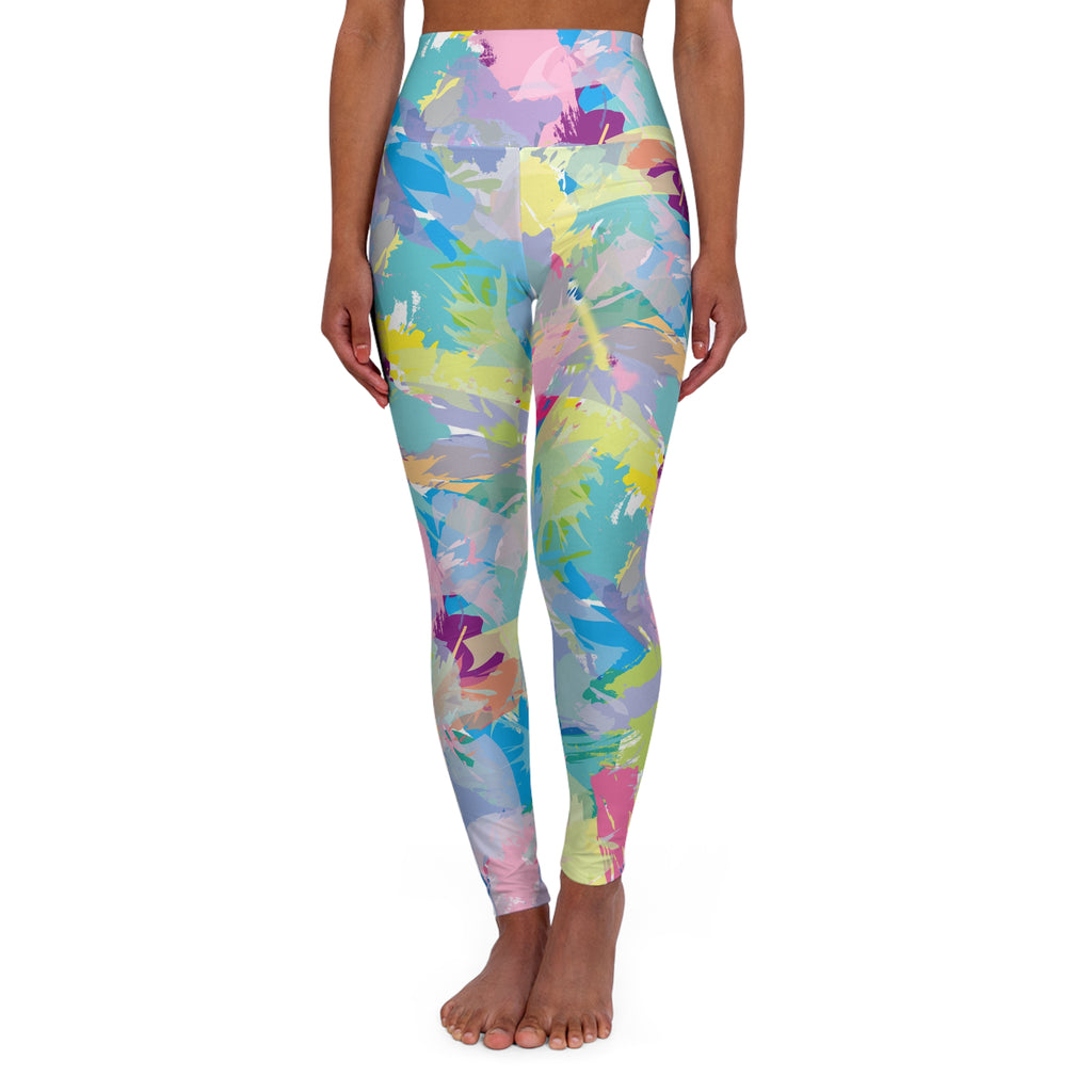 Colorful Abstract Brushstroke High Waisted Yoga Leggings (AOP)