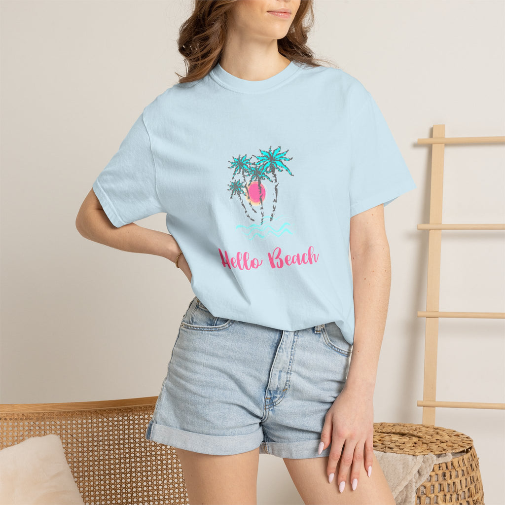 Hello Beach Graphic Unisex Garment-Dyed T-shirt
