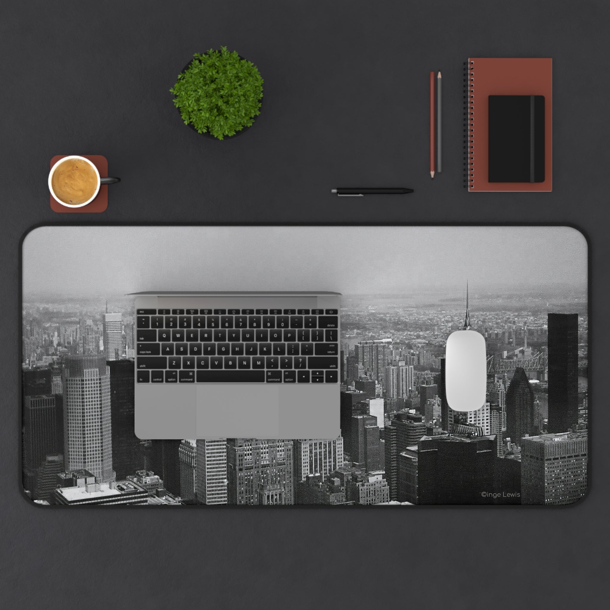 New York Manhattan Black and White Skyline Large Desk Mat