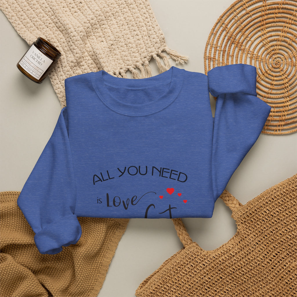 All You Need Is Love and a Cat Graphic Sweatshirt - Unisex Heavy Blend™ Crewneck Sweatshirt