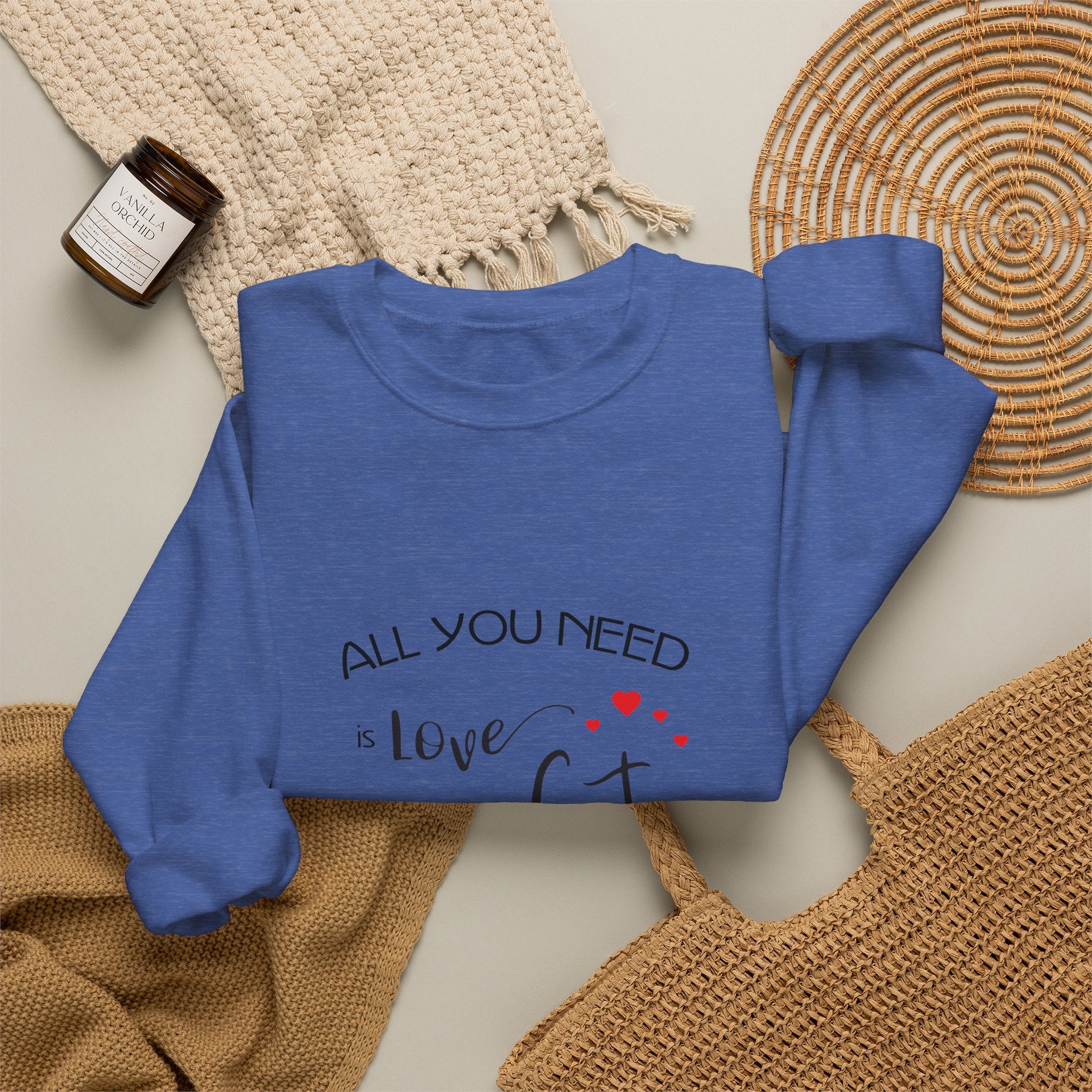 All You Need Is Love and a Cat Graphic Sweatshirt - Unisex Heavy Blend™ Crewneck Sweatshirt