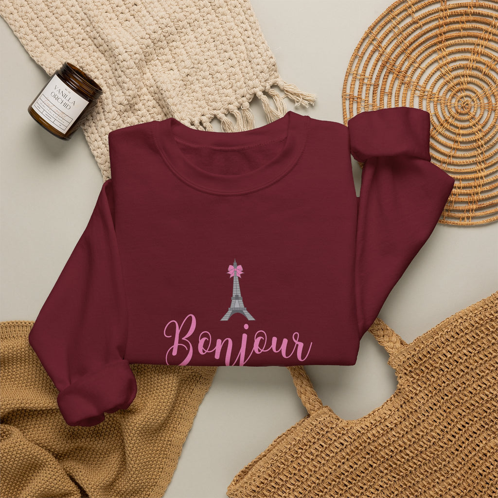 Bonjour Paris Eiffel Tower Graphic Sweatshirt - Unisex Heavy Blend™ Crewneck Sweatshirt
