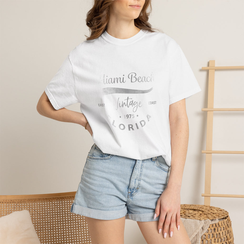 Miami Beach Florida Vintage Graphic Unisex Garment-Dyed T-shirt