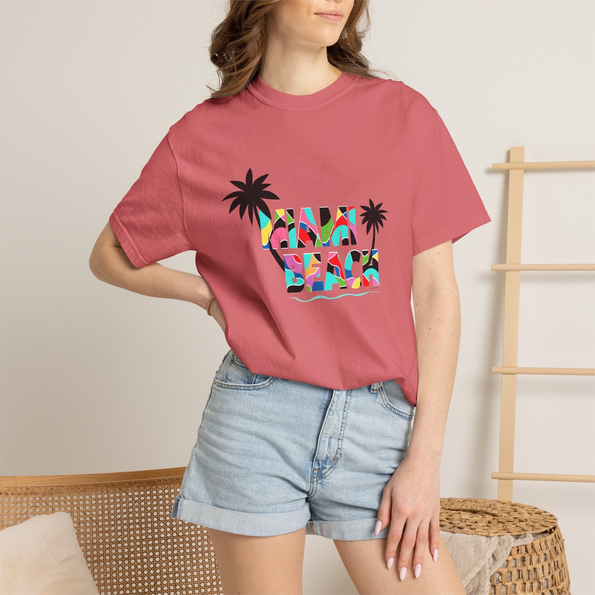 MIAMI BEACH Color Block Graphic Unisex Garment-Dyed T-shirt