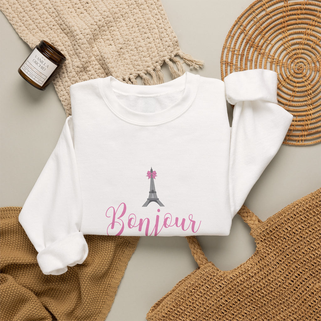 Bonjour Paris Eiffel Tower Graphic Sweatshirt - Unisex Heavy Blend™ Crewneck Sweatshirt