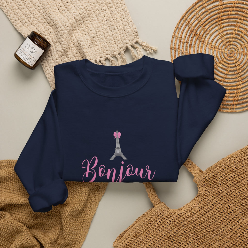 Bonjour Paris Eiffel Tower Graphic Sweatshirt - Unisex Heavy Blend™ Crewneck Sweatshirt