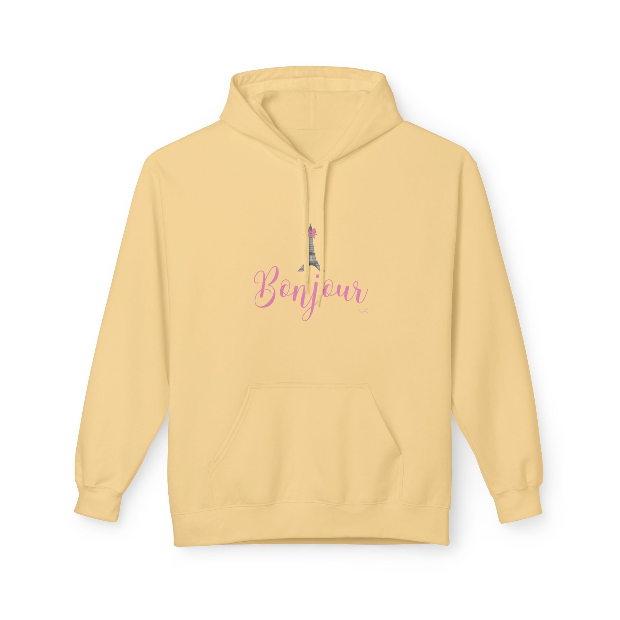 Bonjour Paris Eiffel Tower Graphic Hoodie - Unisex Midweight Softstyle Fleece Hoodie