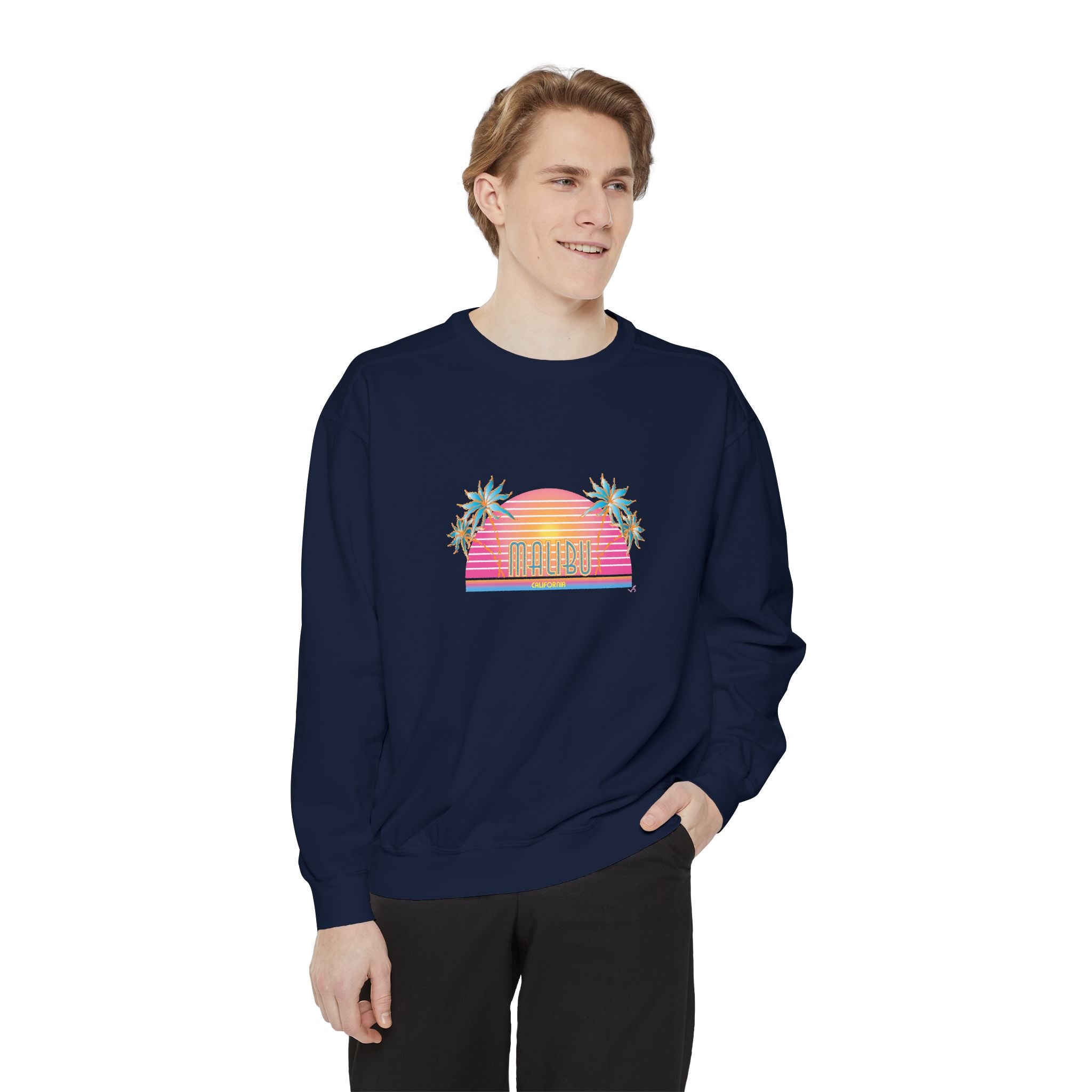 Malibu California Sunset Graphic Unisex Garment-Dyed Sweatshirt