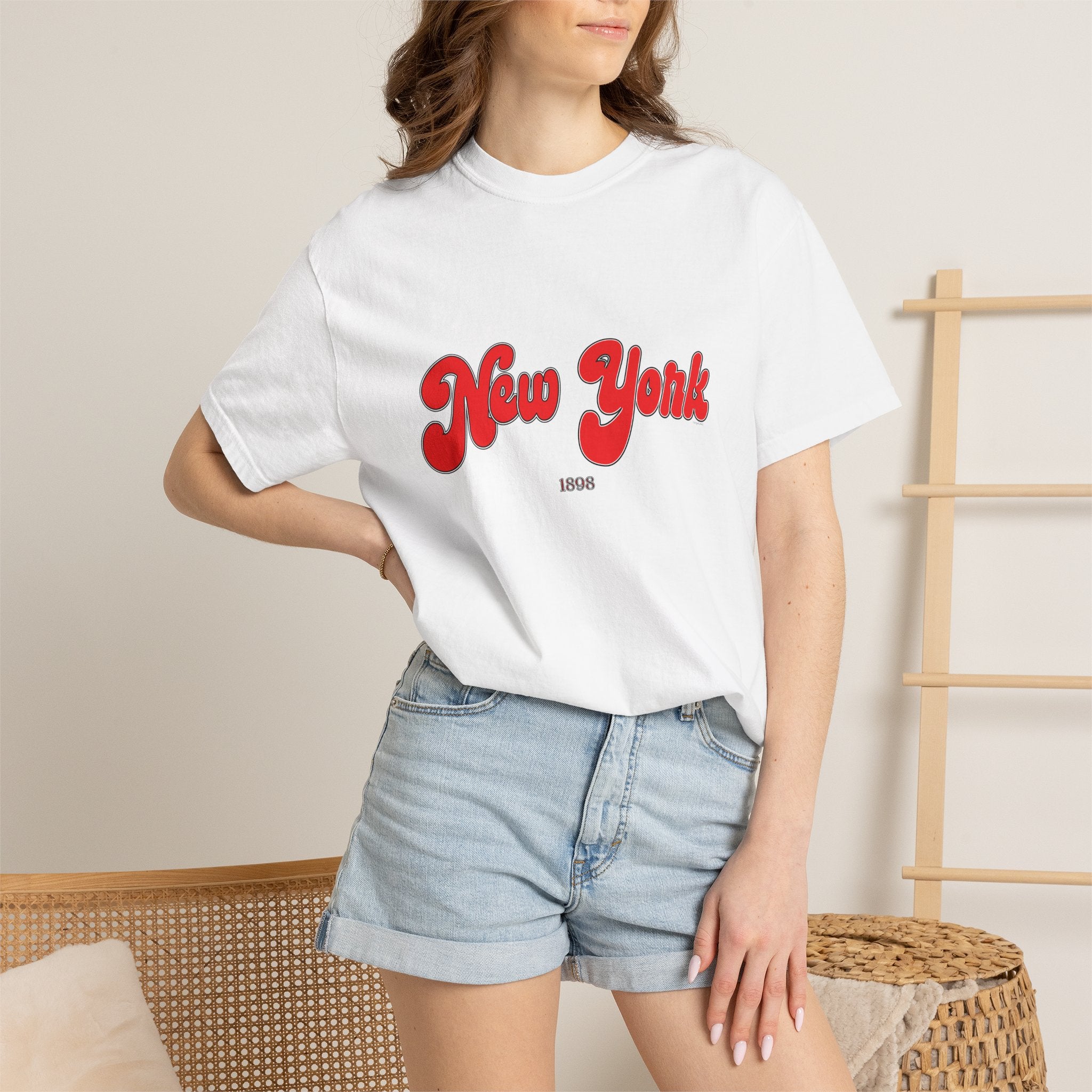 New York 1898 Black Red Lettering Graphic Tee