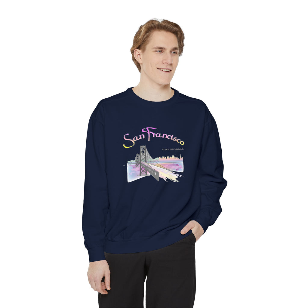 San Francisco Rainbow Bridge Graphic Sweatshirt - Unisex Garment-Dyed Sweatshirt