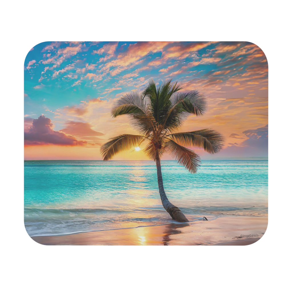 Tropical Island Sunset Mouse Pad – Colorful Beach Office Decor Description