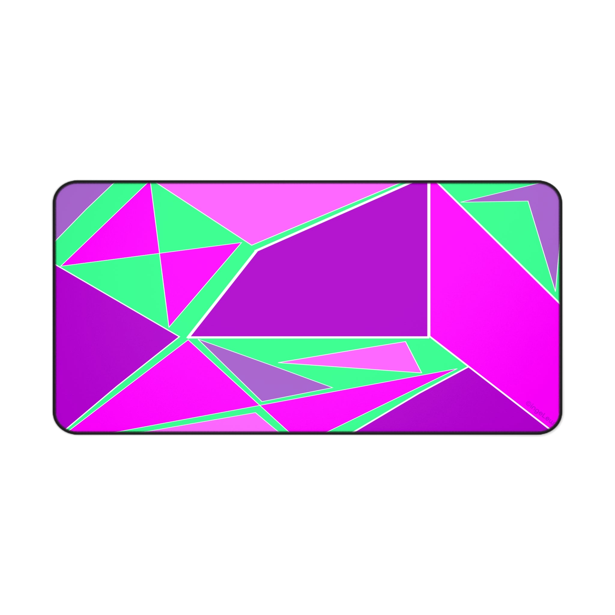 Abstract Geometric Purple and Green Shapes Desk Mat