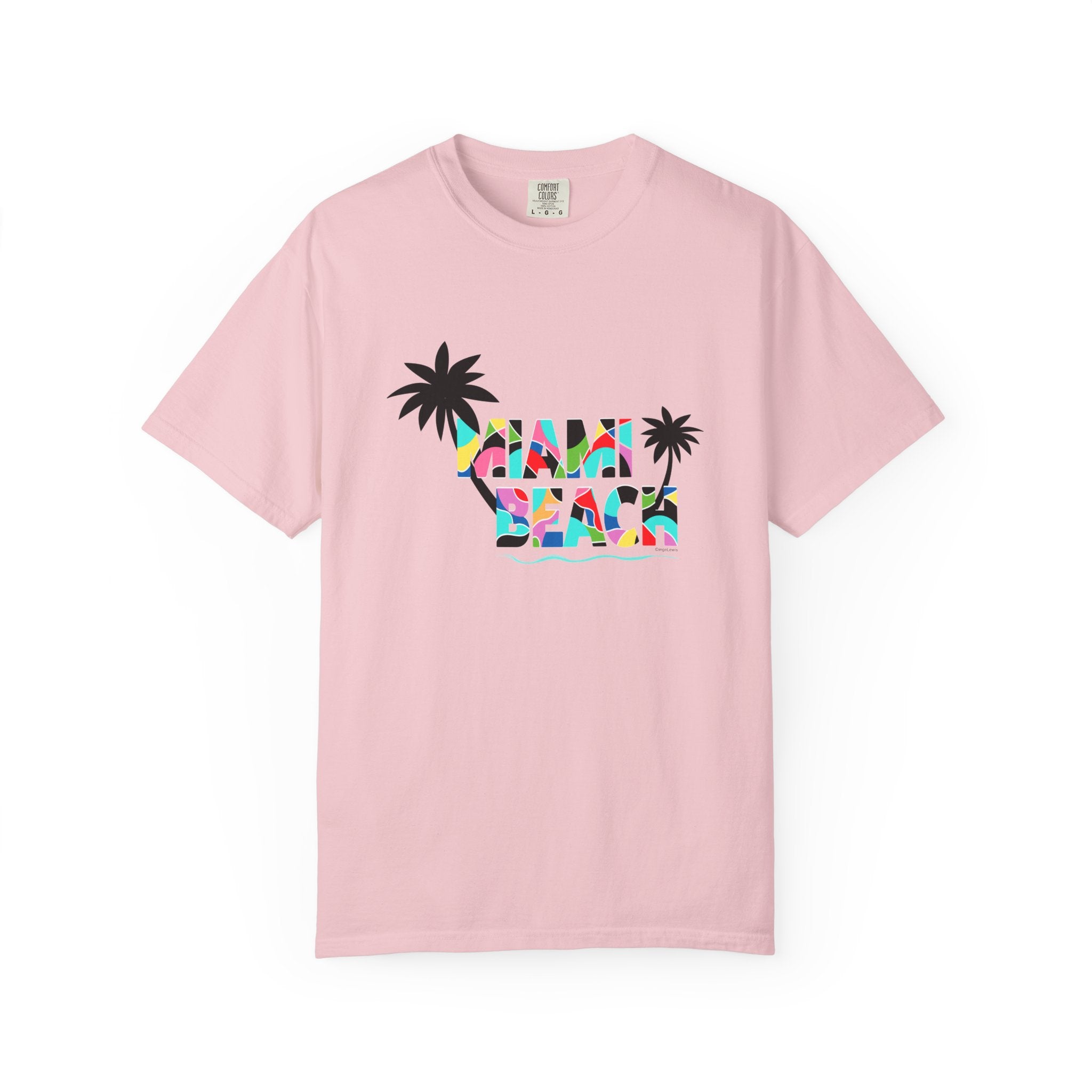 MIAMI BEACH Color Block Graphic Unisex Garment-Dyed T-shirt