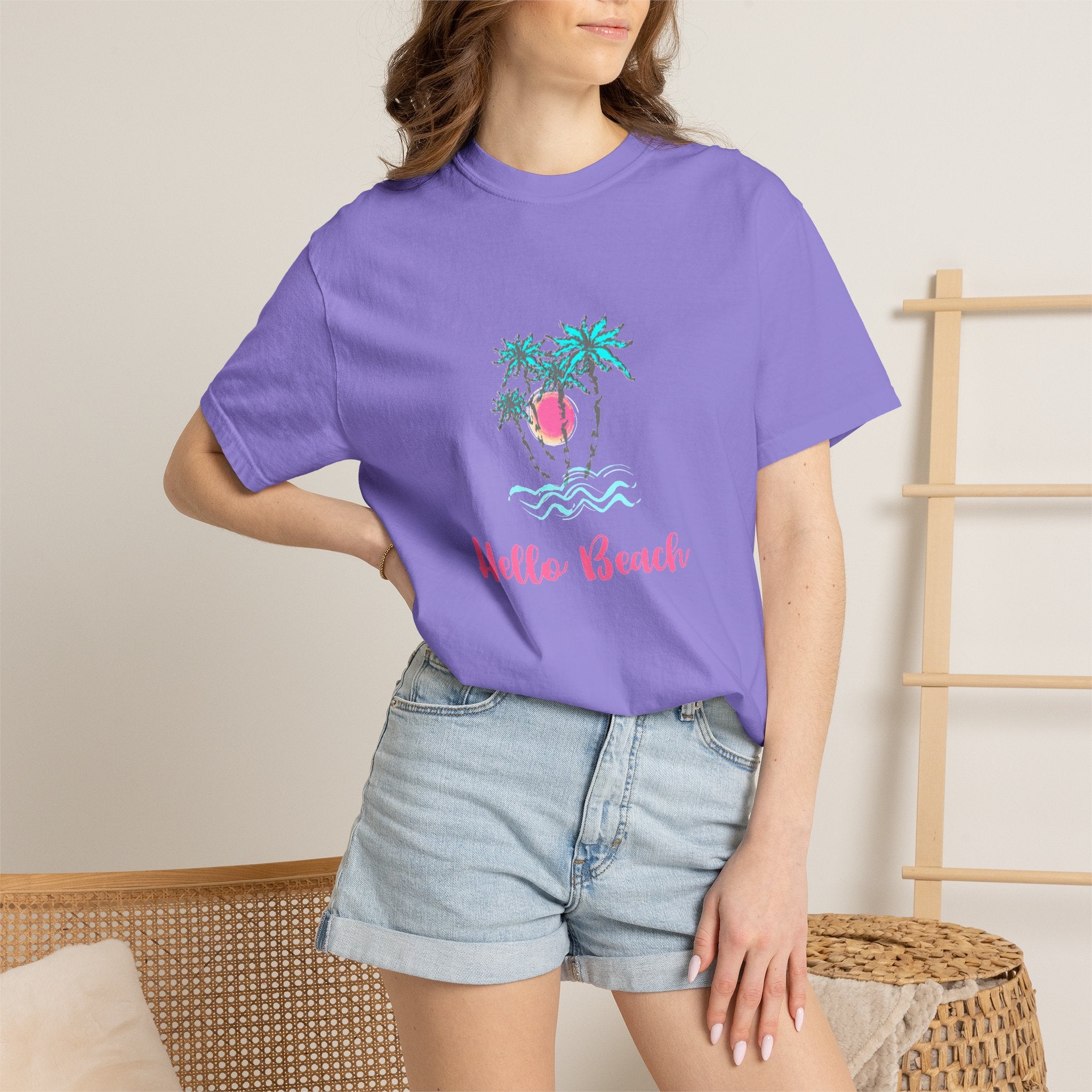 Hello Beach Graphic Unisex Garment-Dyed T-shirt