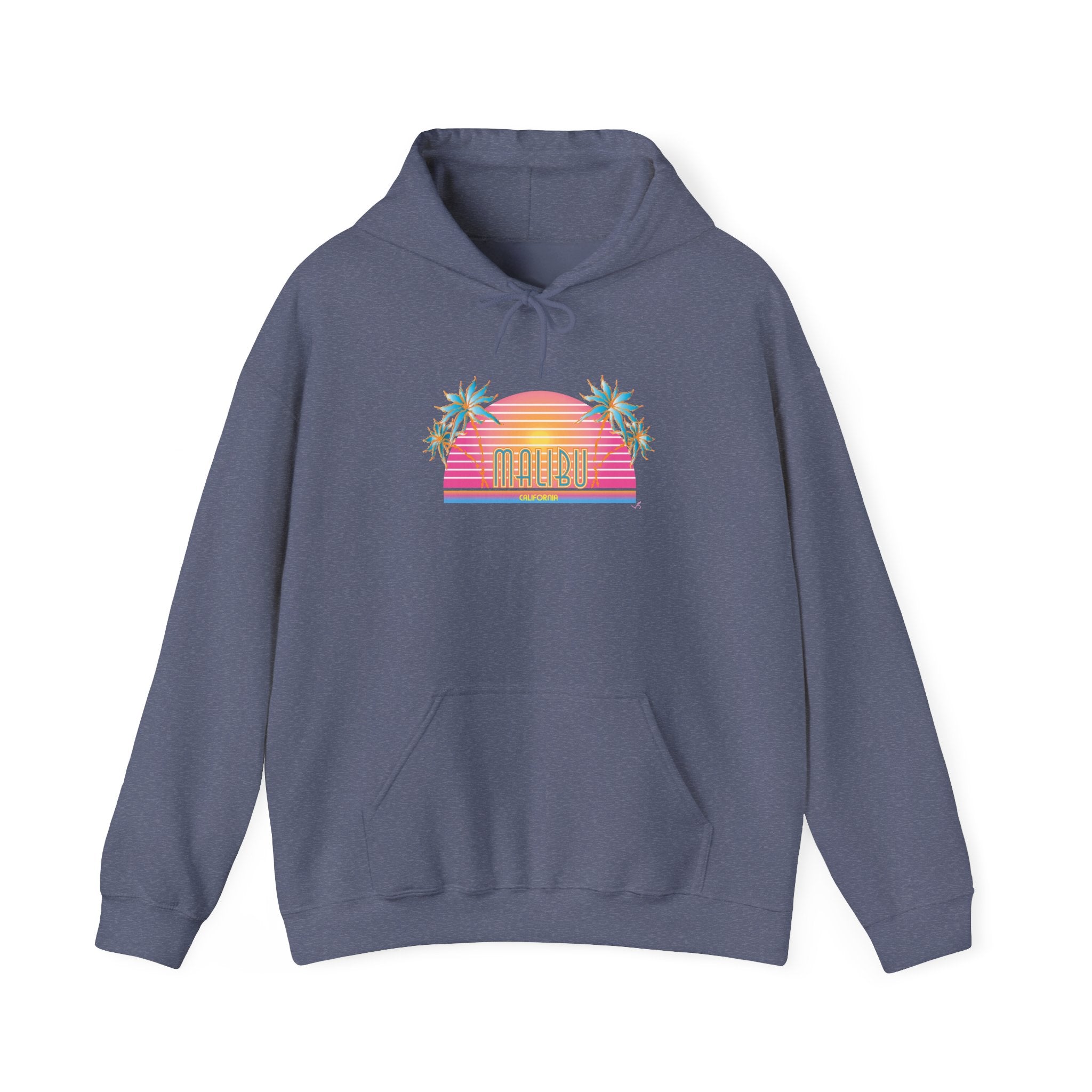 Retro Malibu Sunset Hoodie — Palm Tree Tropical Graphic