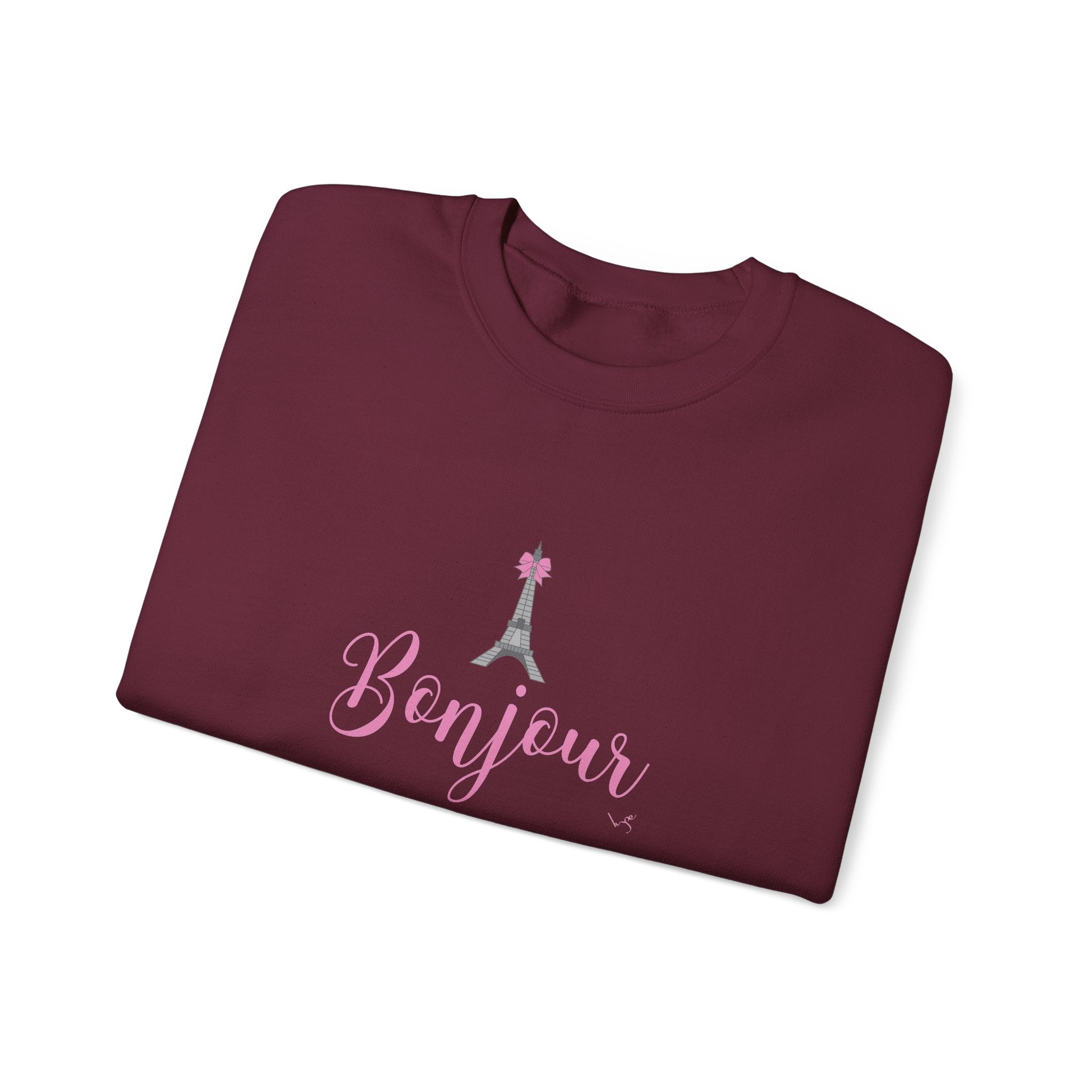 Bonjour Paris Eiffel Tower Graphic Sweatshirt - Unisex Heavy Blend™ Crewneck Sweatshirt