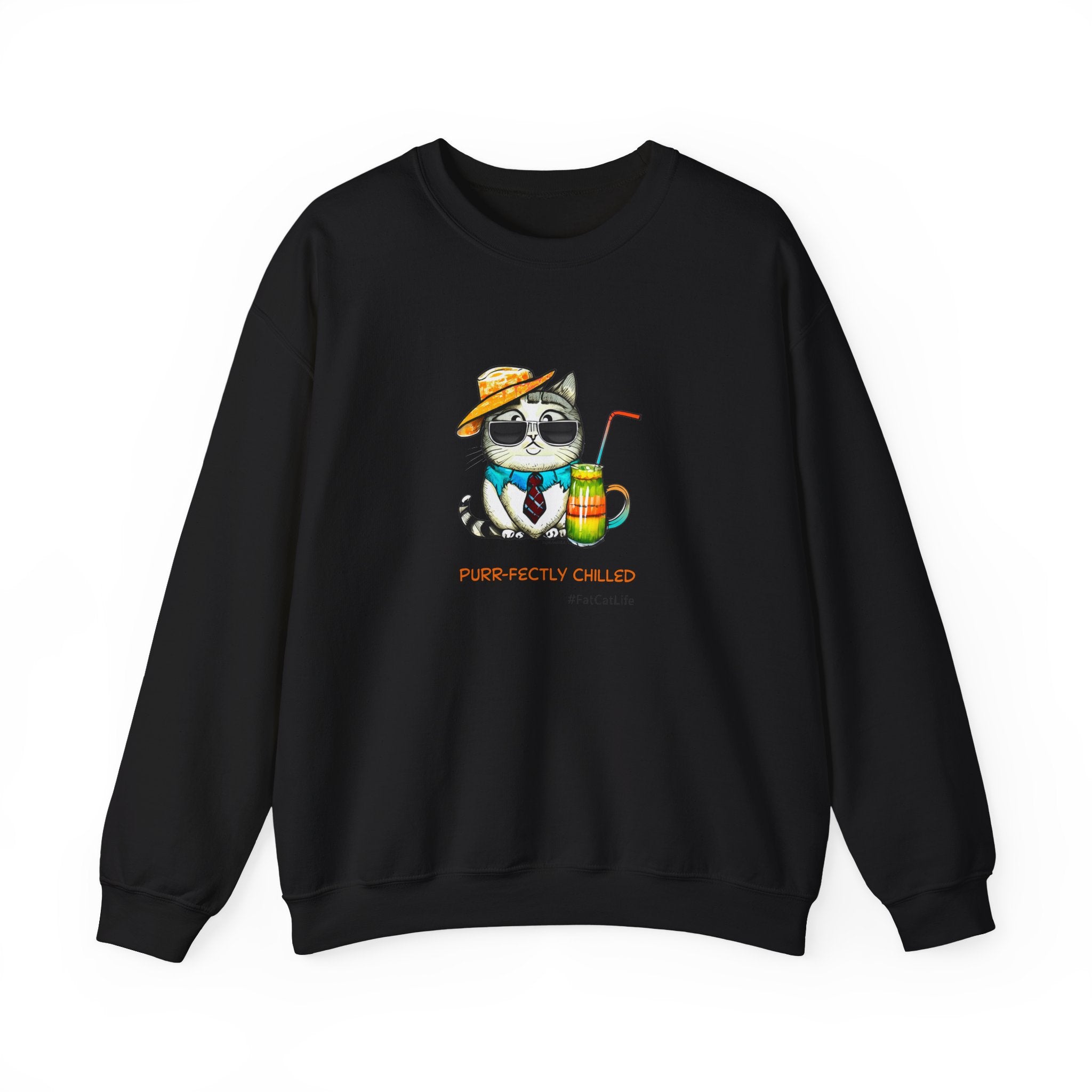 Fun Purr-fectly Chilled Cat Graphic Unisex Heavy Blend™ Crewneck Sweatshirt