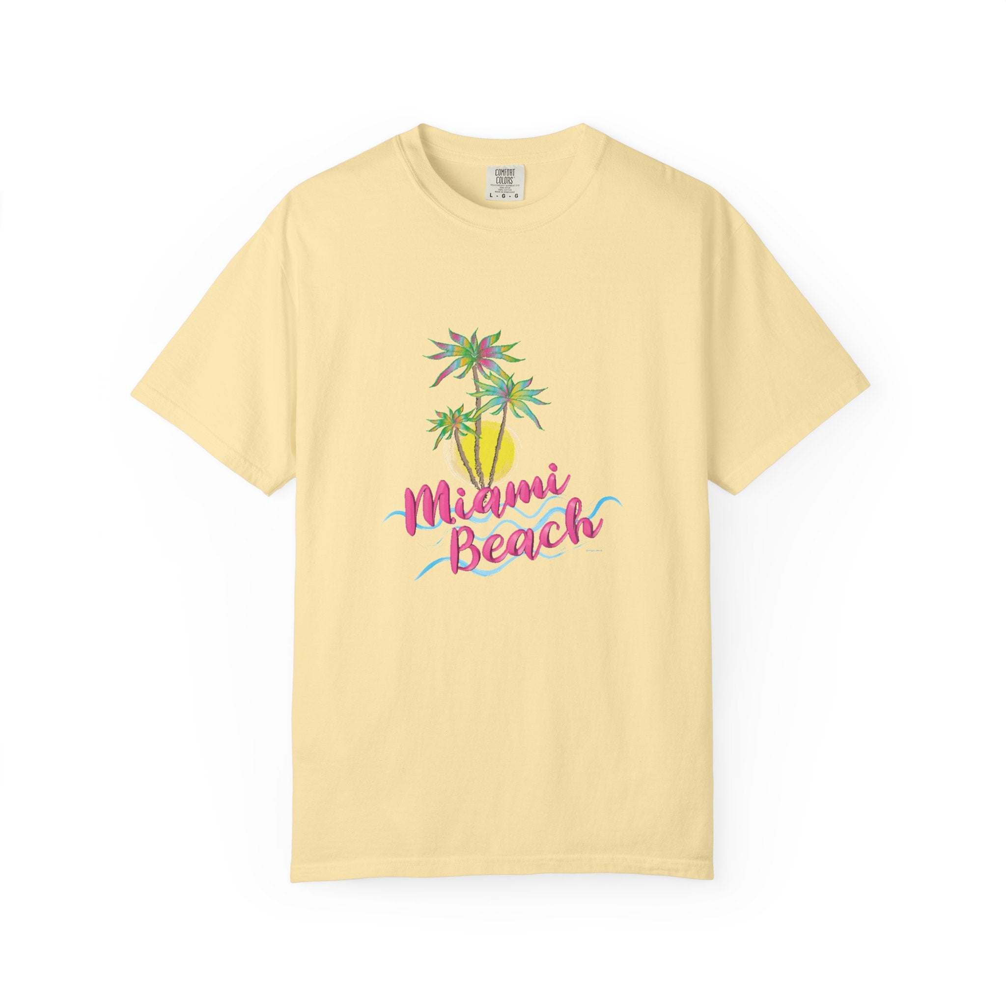 MIAMI BEACH Palm Sunset Graphic Unisex Garment-Dyed T-shirt